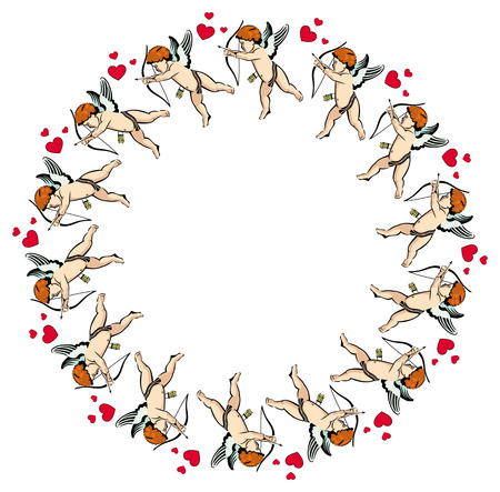 Round frame with Cupidsのイラスト素材