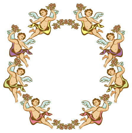 Round frame with Cupidsのイラスト素材