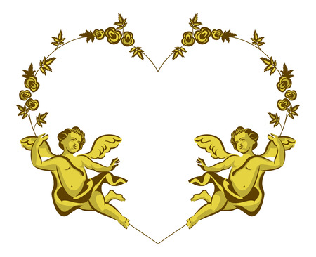 Heart shaped Valentine frame with Cupidsのイラスト素材