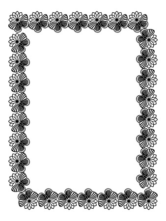 Black and white silhouette frame with butterfliesのイラスト素材