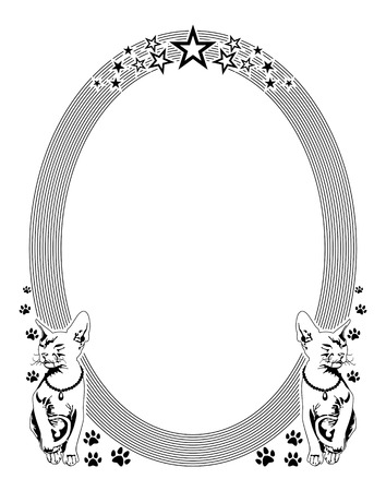Oval outline frame with Sphynx catsのイラスト素材