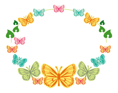 Round frame with colorful butterfliesのイラスト素材