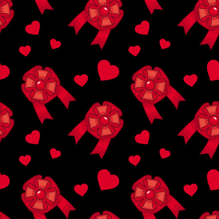 Seamless pattern with red bows and  heartsのイラスト素材