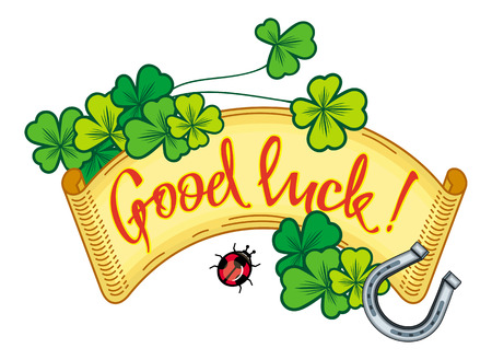 Paper roll with clover, horseshoe and hand drawn letteringのイラスト素材