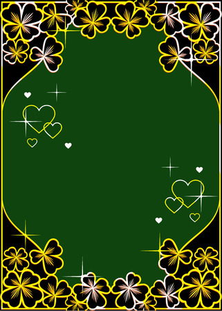 Golden sparkly clover leaves on a black. Luxury background for St. Patrick's greetings card.のイラスト素材