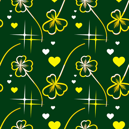 Seamless pattern with vector images of golden clover on a black.のイラスト素材