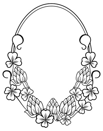 Oval outline label with clovers and free space for your textのイラスト素材