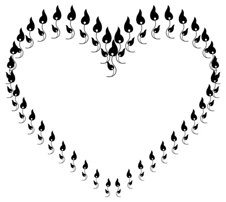 Heart shaped frame with floral silhouettes.のイラスト素材
