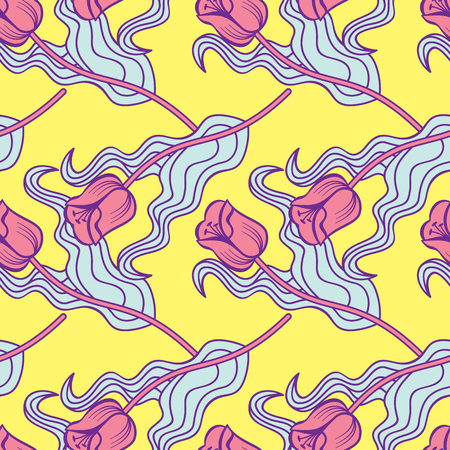 Vector seamless pattern with tulipsのイラスト素材