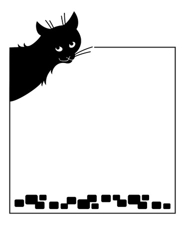 frame with silhouette of a black stray cat.のイラスト素材
