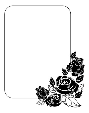 Vintage vertical floral frame with roses silhouette. Black and white vector design element for advertisements, flyer, web, wedding and other invitations or greeting cards.のイラスト素材