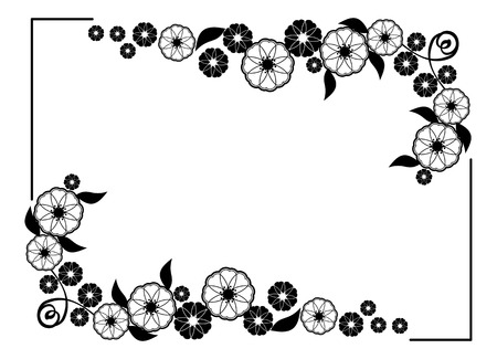 Flower frame. Decorative black and white frame with floral elements for decoration of the wedding invitations and birthday cards. Vector clip art.のイラスト素材