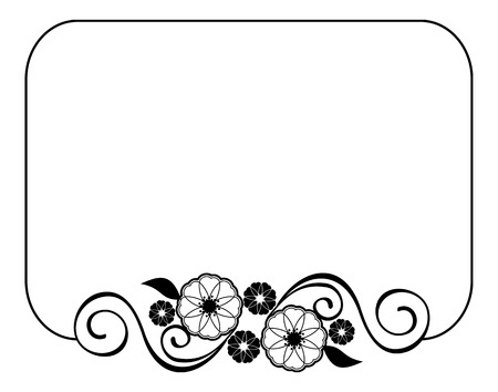 Flower frame. Decorative black and white frame with floral elements for decoration of the wedding invitations and birthday cards. Vector clip art.のイラスト素材