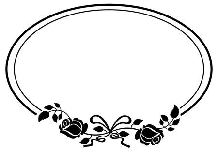 Oval Black And White Frame With Roses Silhouettes Vector Clip Art Royalty Free Vector Graphics