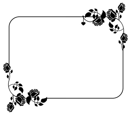 Horizontal black and white frame with roses silhouettes. Vector clip art.のイラスト素材