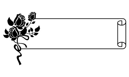 Black and white frame with roses silhouettes. Vector clip art.のイラスト素材