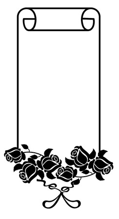 Black and white frame with roses silhouettes. Vector clip art.のイラスト素材