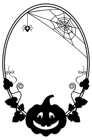 Black and white  frame with Halloween pumpkin silhouette. Vector clip art.のイラスト素材