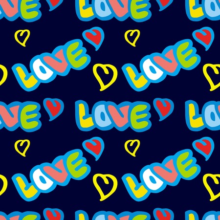 Seamless pattern with words "love". Original custom hand lettering. Funny background for greeting cards, invitations, prints.のイラスト素材