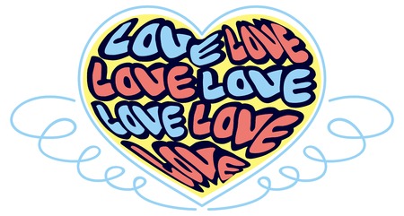 Humorous emblem with word "love". Original custom hand lettering. Design element for greeting cards, invitations, prints.のイラスト素材