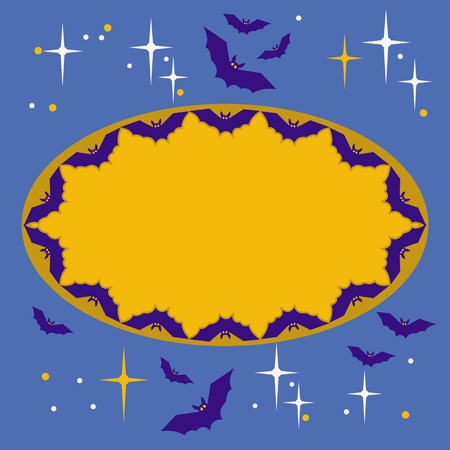 Night sky with stars, clouds and silhouettes of flying bats. Original background for greeting cards, invitations, prints.のイラスト素材