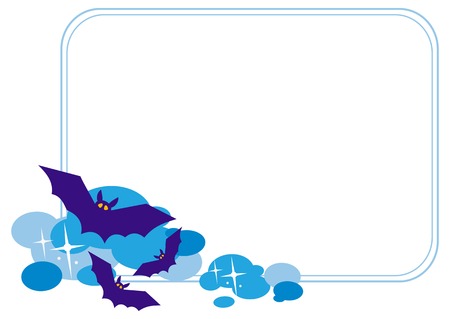 Horizontal  frame with silhouettes of flying bats. Original background for greeting cards, invitations, prints.Vector clip art.のイラスト素材