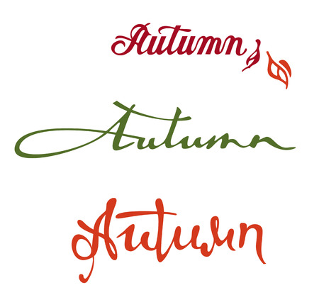 Set of original custom hand lettering "Autumn". Design element for advertisements, flyer, print and web banners.のイラスト素材