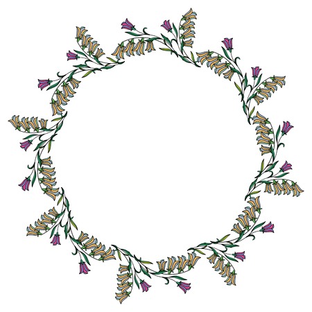 Color round frame with bluebells. Vector clip art.のイラスト素材