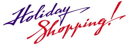 Holiday Shopping text. Original custom hand lettering. Design element for advertisements, , banners, labels, prints, posters, web, presentation. Vector clip art.のイラスト素材