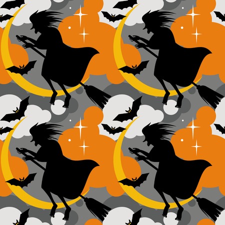 Halloween seamless pattern with flying witch. Vector clip art.のイラスト素材