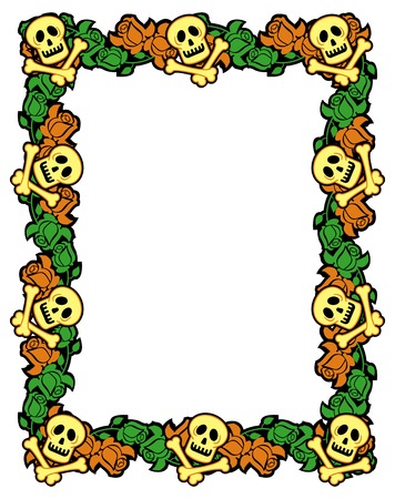 Frame with skulls, bones and roses. Vector clip art.のイラスト素材