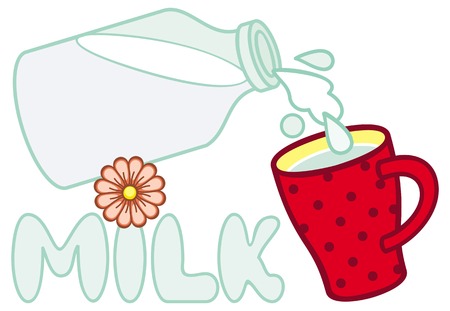 Red cup and bottle of milk. Vector clip art.のイラスト素材