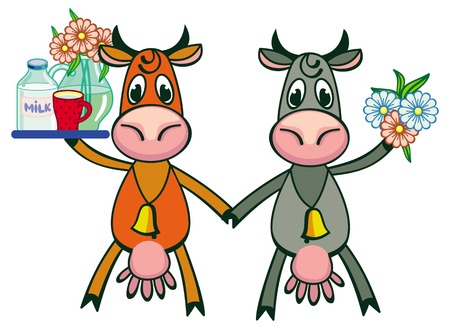 Two funny cartoon cows. Vector clip art.のイラスト素材