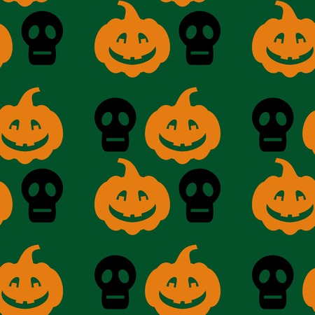 Seamless Halloween pattern with skull and pumpkin silhouette. Vector clip art.のイラスト素材