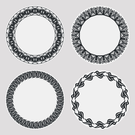 Set of silhouette round frames with floral elements. Design element , banners, labels, prints, posters, web, presentation, invitations, weddings, greeting cards, albums. Vector clip art.のイラスト素材