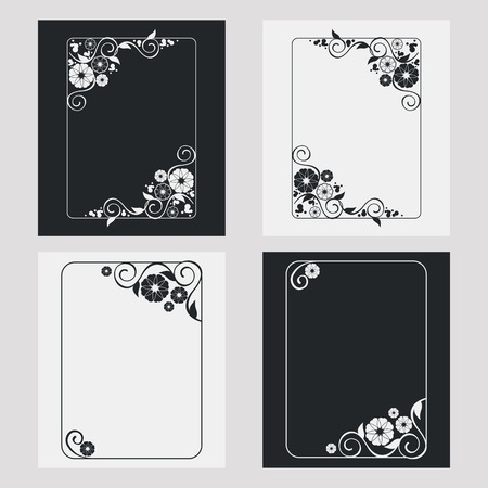 Set of silhouette vertical frames. Design element for banners, labels, prints, posters, web, presentation, invitations, weddings, greeting cards, albums. Vector clip art.のイラスト素材