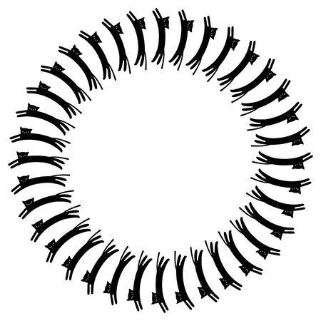 Round frame with black cats silhouettes. Vector clip art.のイラスト素材