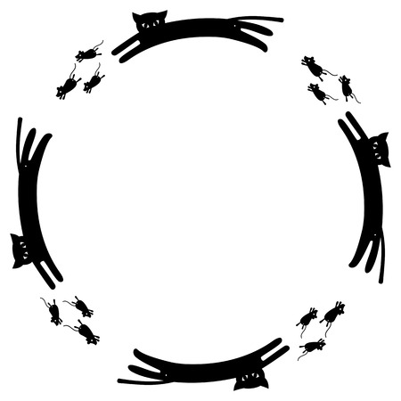 Round frame with black cats silhouettes. Vector clip art.のイラスト素材