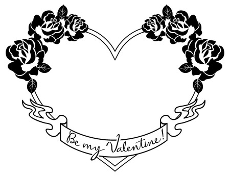 Heart-shaped silhouette frames with roses. Vector clip artのイラスト素材