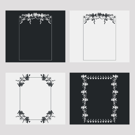 Set of frames with roses silhouette.Vector clip art.のイラスト素材