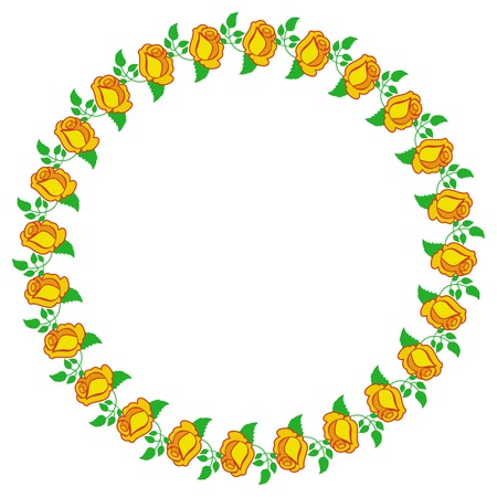 Round frame with yellow roses. Vector clip art.のイラスト素材