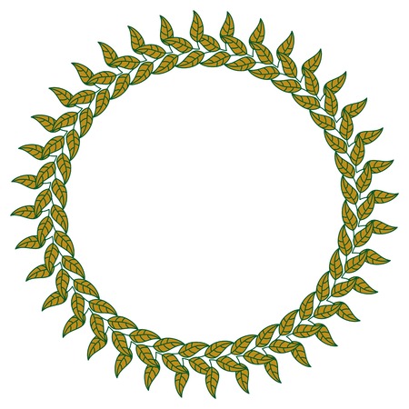Round frame with color decorative leaves. Vector clip art.のイラスト素材