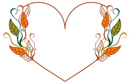 Heart shaped frame with color decorative leaves. Vector clip art.のイラスト素材