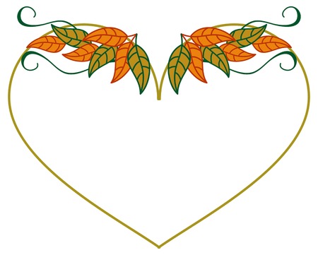 Heart shaped frame with color decorative leaves. Vector clip art.のイラスト素材