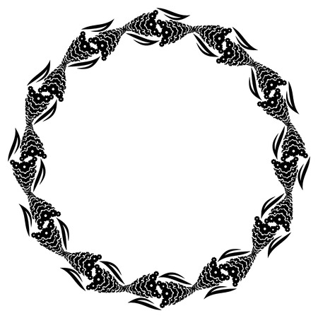 Round floral silhouette frame. Vector clip art.のイラスト素材