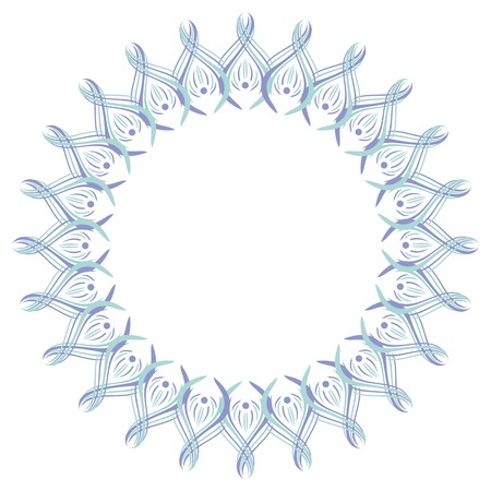 Round vector frame with empty space for text or picture. Blue round frame suitable for different greeting cards, invitations, backgrounds, prints, winter decorations.のイラスト素材