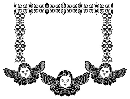 Elegant frame with cherub in vintage style. Vector custom element for design artworks.のイラスト素材