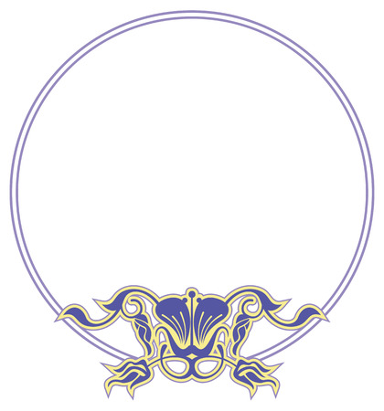 Beautiful round frame with blue decorative flowers. Design element for banners, labels, greeting cards and wedding invitations. Copy space. Vector clip art.のイラスト素材