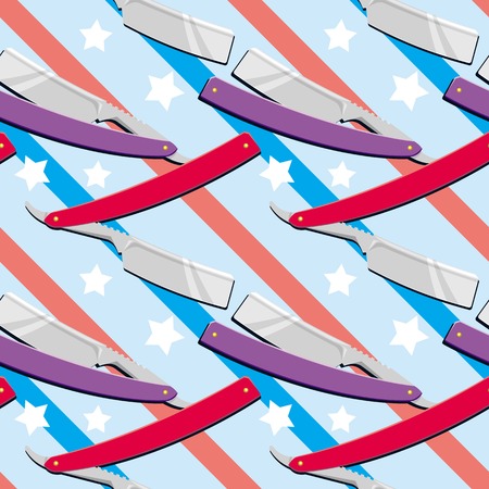 Straight razors. Seamless pattern with shaving tools. Vector clip art.のイラスト素材