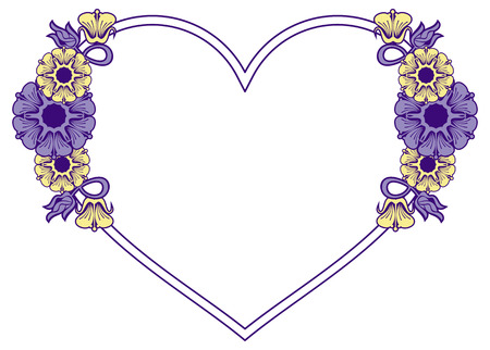 Heart-shaped frame with decorative flowers. Design element for advertisements, flyer, web, wedding, invitations and greeting cards. Vector clip art.のイラスト素材